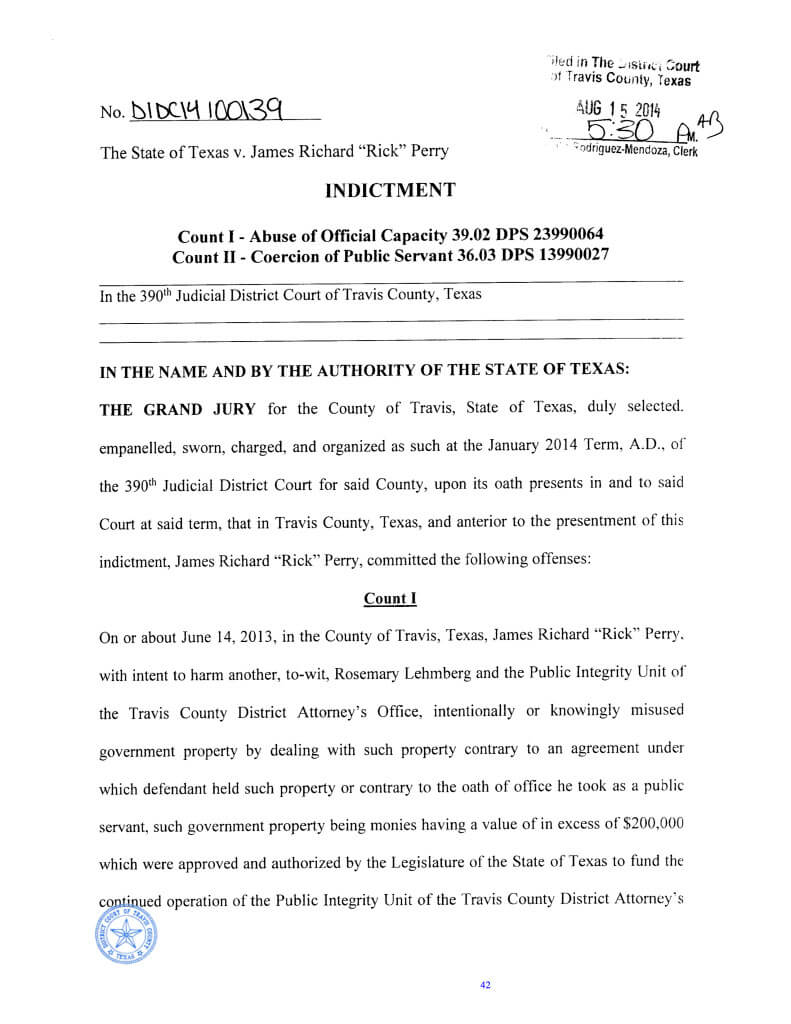 Rick Perry Felony Indictment